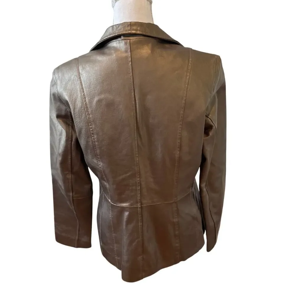 B by Bernardo Leather Jacket Metallic Champagne Bronze M